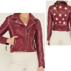 Nwt Mauritius Leather Jacket Moto Distressed Scatter Stars Free People EU L US10